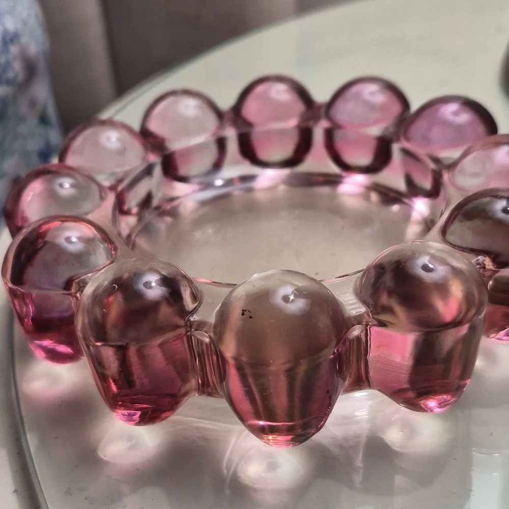 Vintage Anchor Hocking Pink boopie/bubble Solid glass Ashtray 1950's